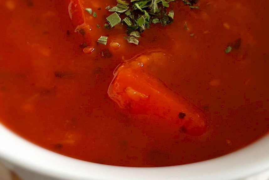 Tomaten-meloen soep - closeup